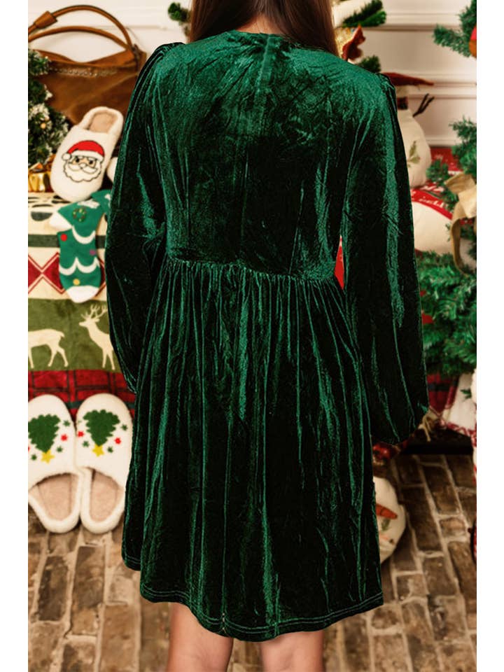 fashionworks - Wholesale Dress - Women's - Christmas Bowknot Decor High Waist Velvet Mini Dress3