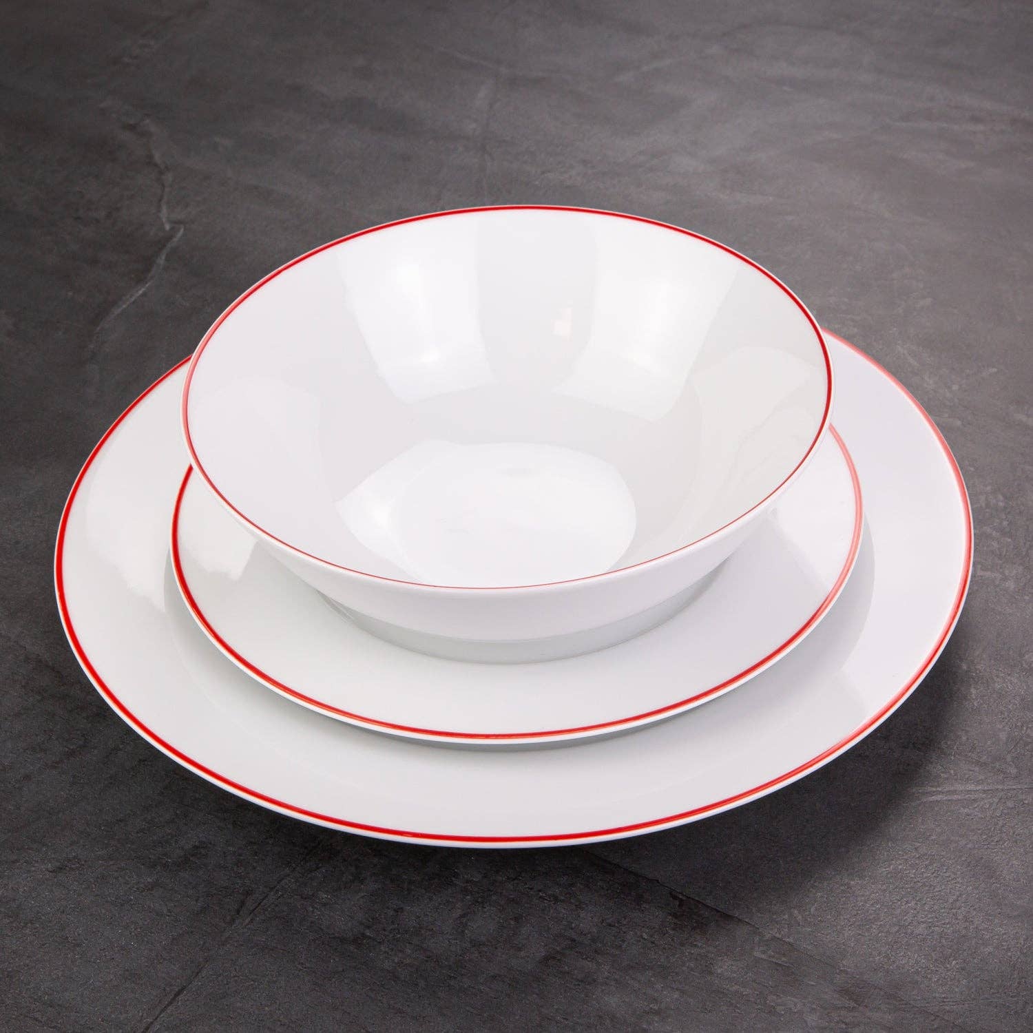 Happy Homewares – wholesale Dinner plate – Set of 4 Durable White Ceramic Dinner Plates with Elegant Red Rim6