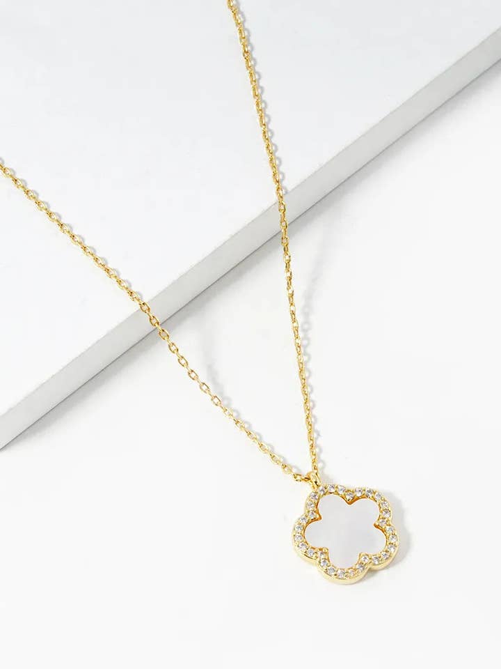 18K Gold Dipped Cubic Zirconia Flower Pendant Necklace for wholesale by Wild Honey