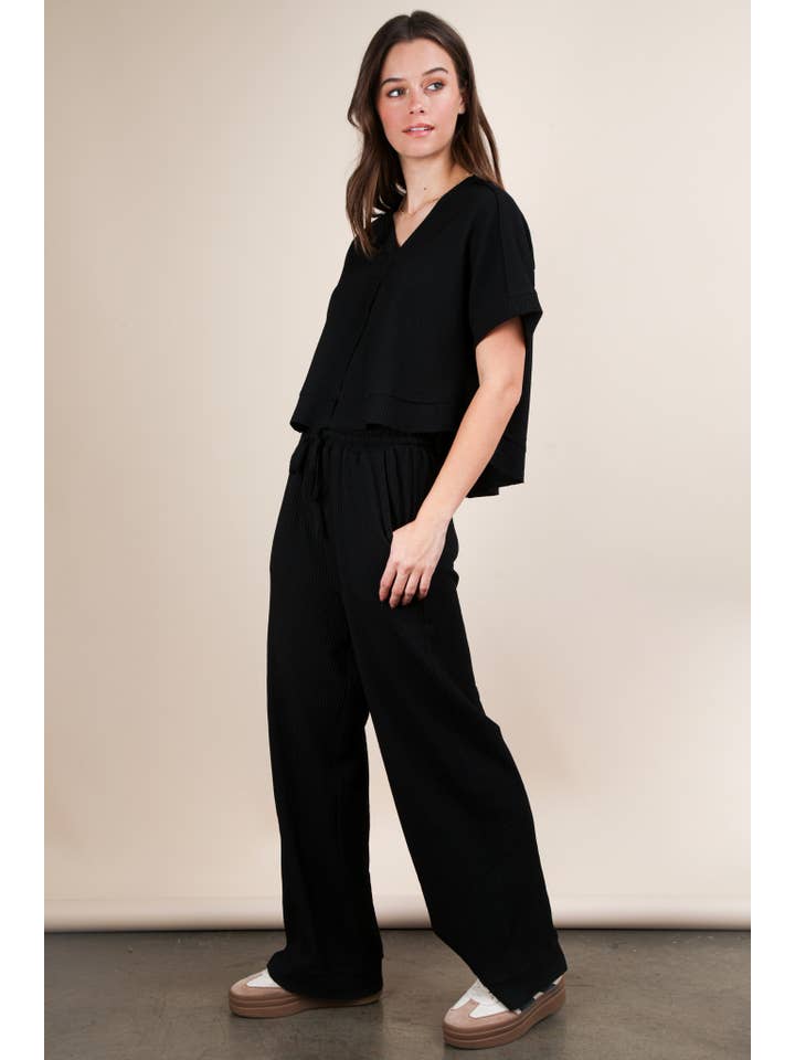 VERY J - Wholesale Lounge Set - Women's - NT12073SET-Textured Knit Comfy Casual Top & Pants Set