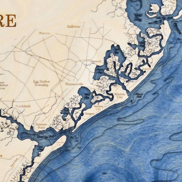 Sea & Soul Nautical Chart Art - Wholesale Map - Cape May & South Jersey Shore Nautical 3D Wood Map Wall Art, Coastal decor Carved Wood Map, Best Selling Unique Handmade Personalized Gifts