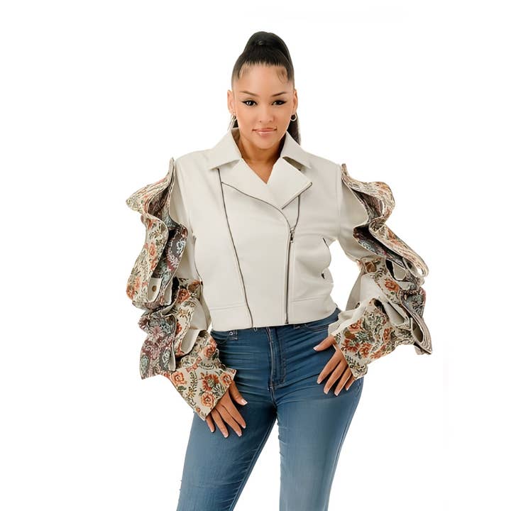 VINTAGE RUFFLE ZIP JACKET for wholesale by Black Pearl Clothing