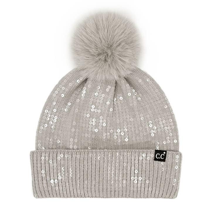 Fashion City - Wholesale Beanie - Women's - Clear Sequined Cuff Beanie with Pom Pom5