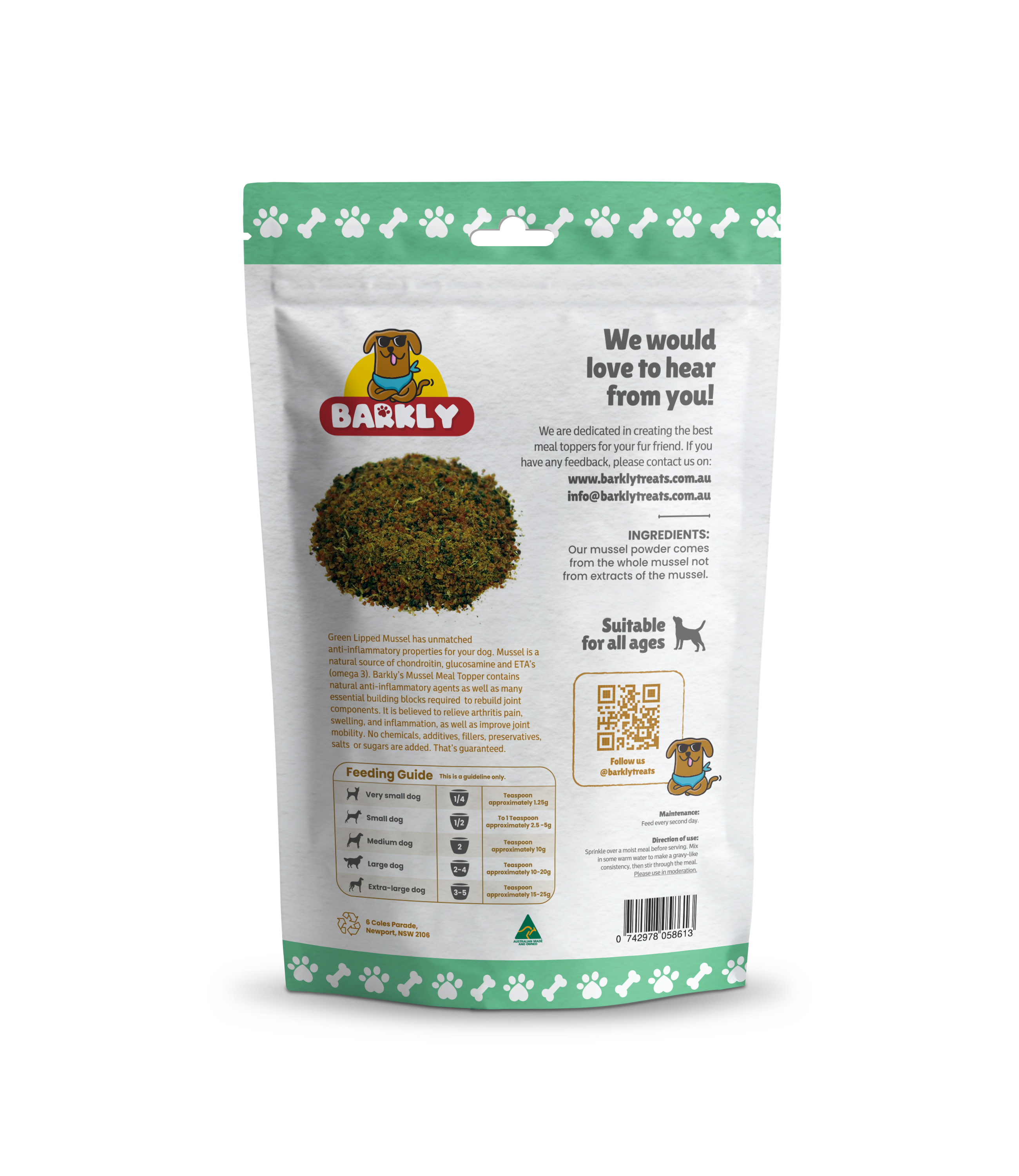 Barkly Natural Dog Treats - Vente Friandises – chien - Garniture de moules1