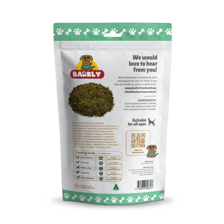 Barkly Natural Dog Treats - Wholesale Pet Treats - Dog - Mussel Meal Topper1