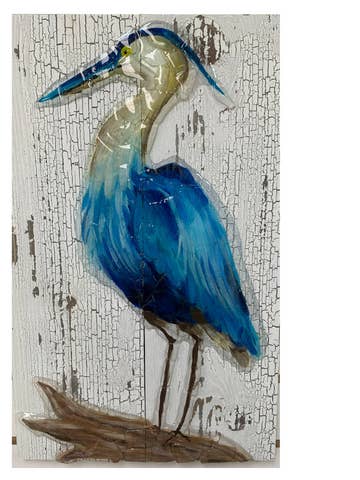 Peinture de héron bleu en verre de mer pour la vente par A SEAGLASS CREATION/SALTY SIGNS DESIGNS