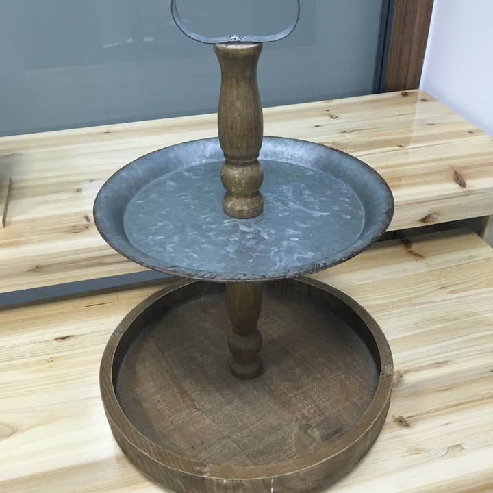 Drew Derose Design - Wholesale Dienblad - 2-laags houten en metalen server2