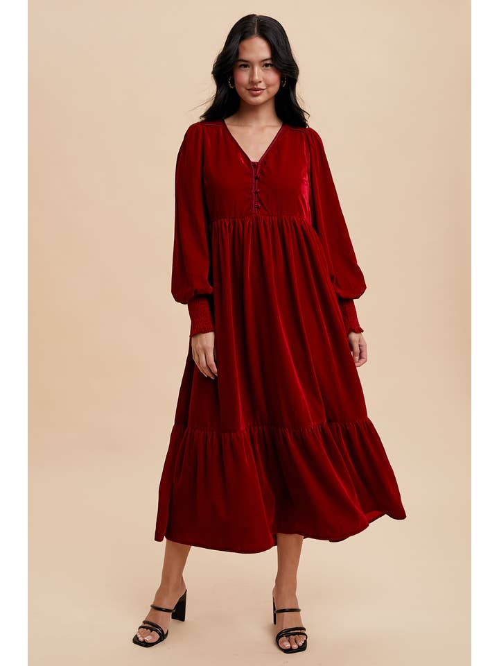 In Loom - Wholesale Dress - Women's - VELVET LONG SLEEVE MAXI DRESS