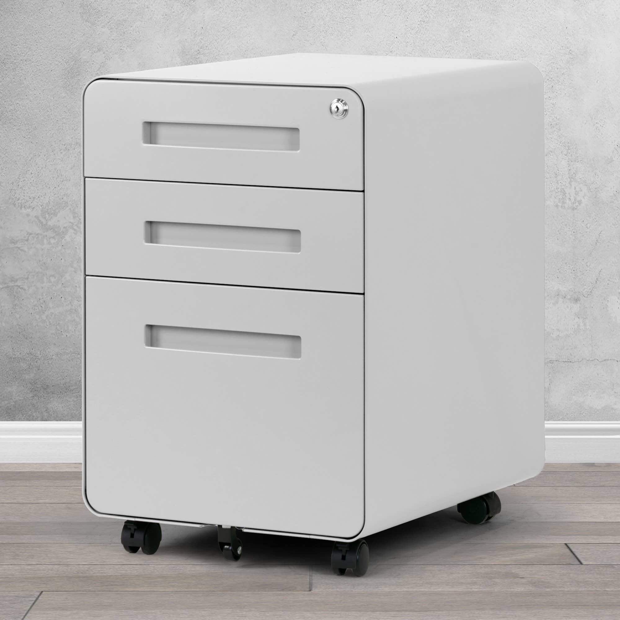 Glamour Home - Wholesale Cabinet - Aviya White 3-Drawer File Cabinet with lock and Wheels8