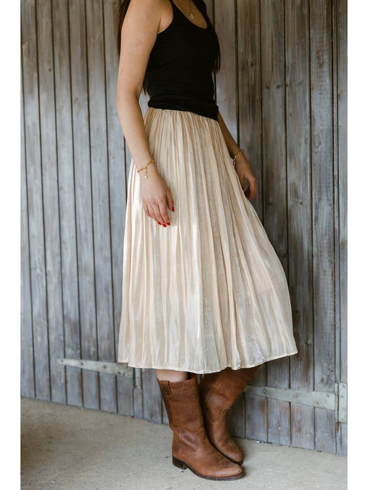Last True Angel - Wholesale Skirt - Women's - Shimmer Silk Pleat Long Skirt in Cream