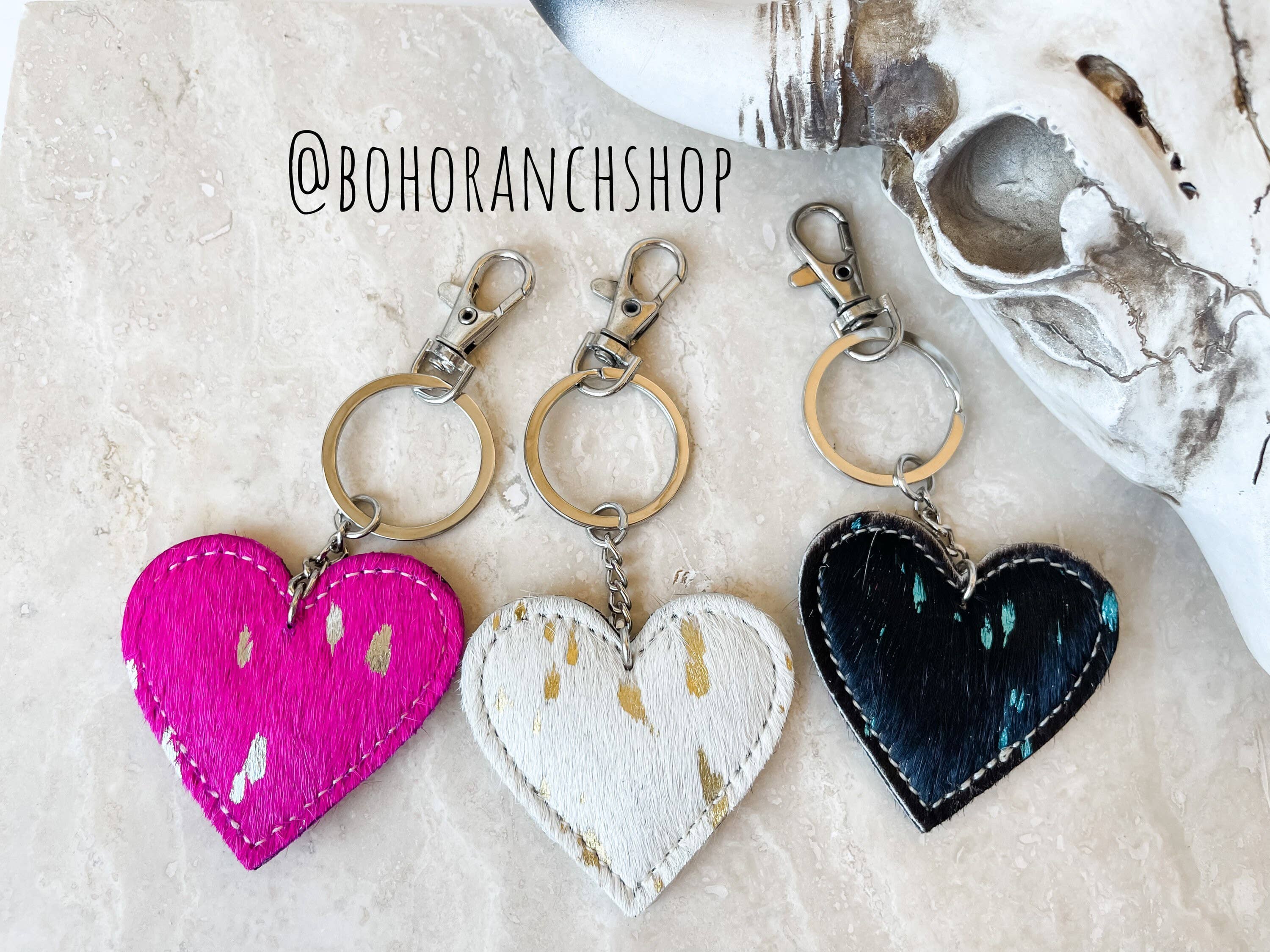 Boho Ranch Shop - Wholesale Keychain - Women's - Western Heart Cowhide Hairon Keychain12