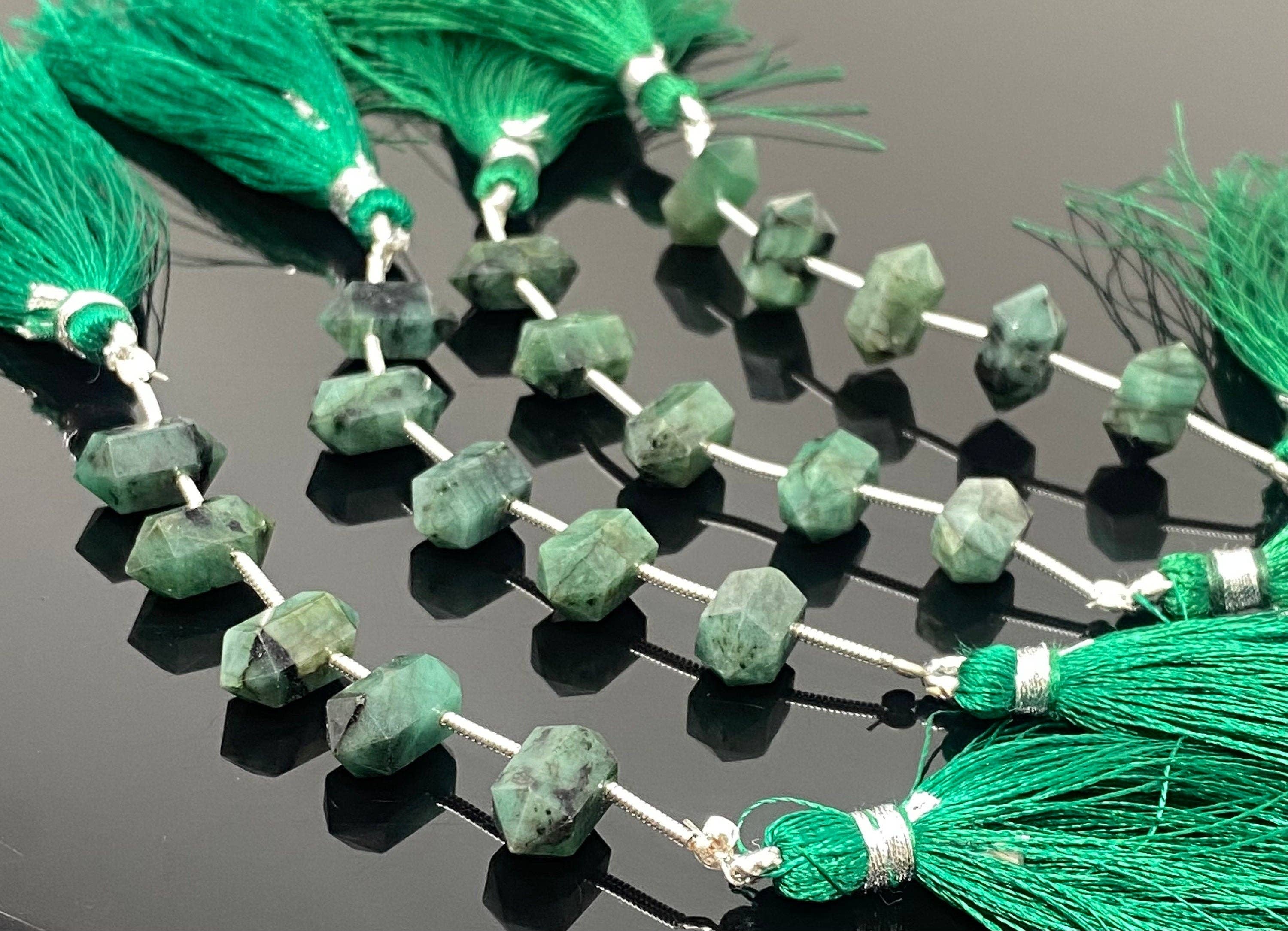 Akstar Gems - Wholesale Beads - 5 Pcs Emerald Double Terminated  Beads, Hand Carved Emerald Gemstone Fancy Wand Shape Beads for Wire Wrapping, 6x12mm1