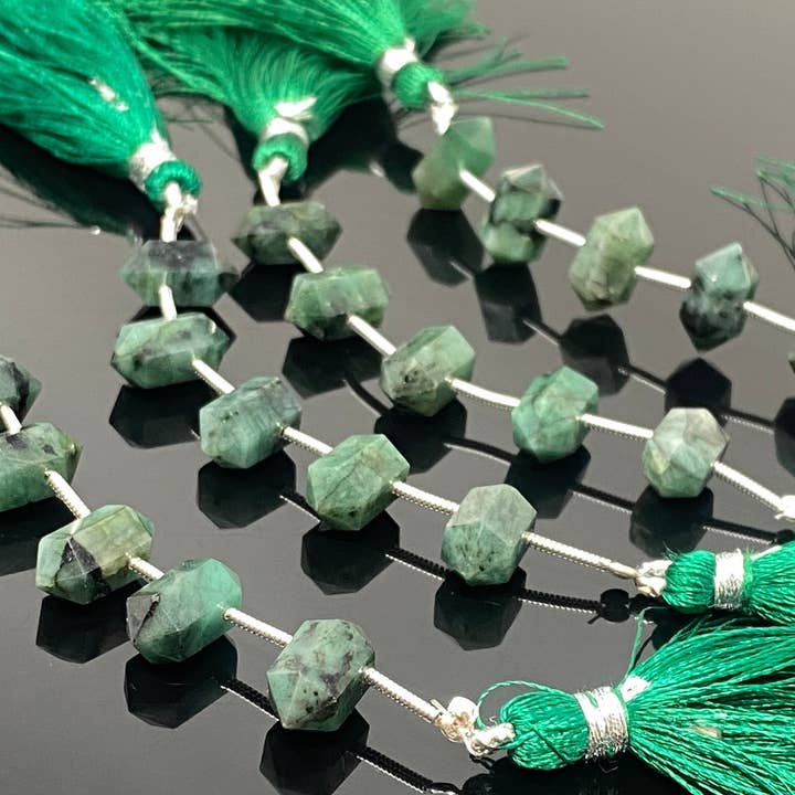 Akstar Gems - Wholesale Beads - 5 Pcs Emerald Double Terminated Beads, Hand Carved Emerald Gemstone Fancy Wand Shape Beads for Wire Wrapping, 6x12mm1