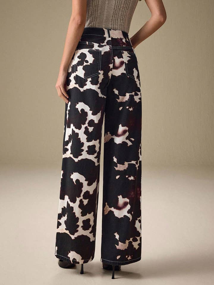 Picture Color Pearl Trim Printed Denim Pants for wholesale on Faire7