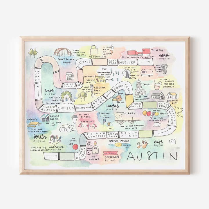 8x10 Art Print: Austin Board Game for wholesale by watercoloratx