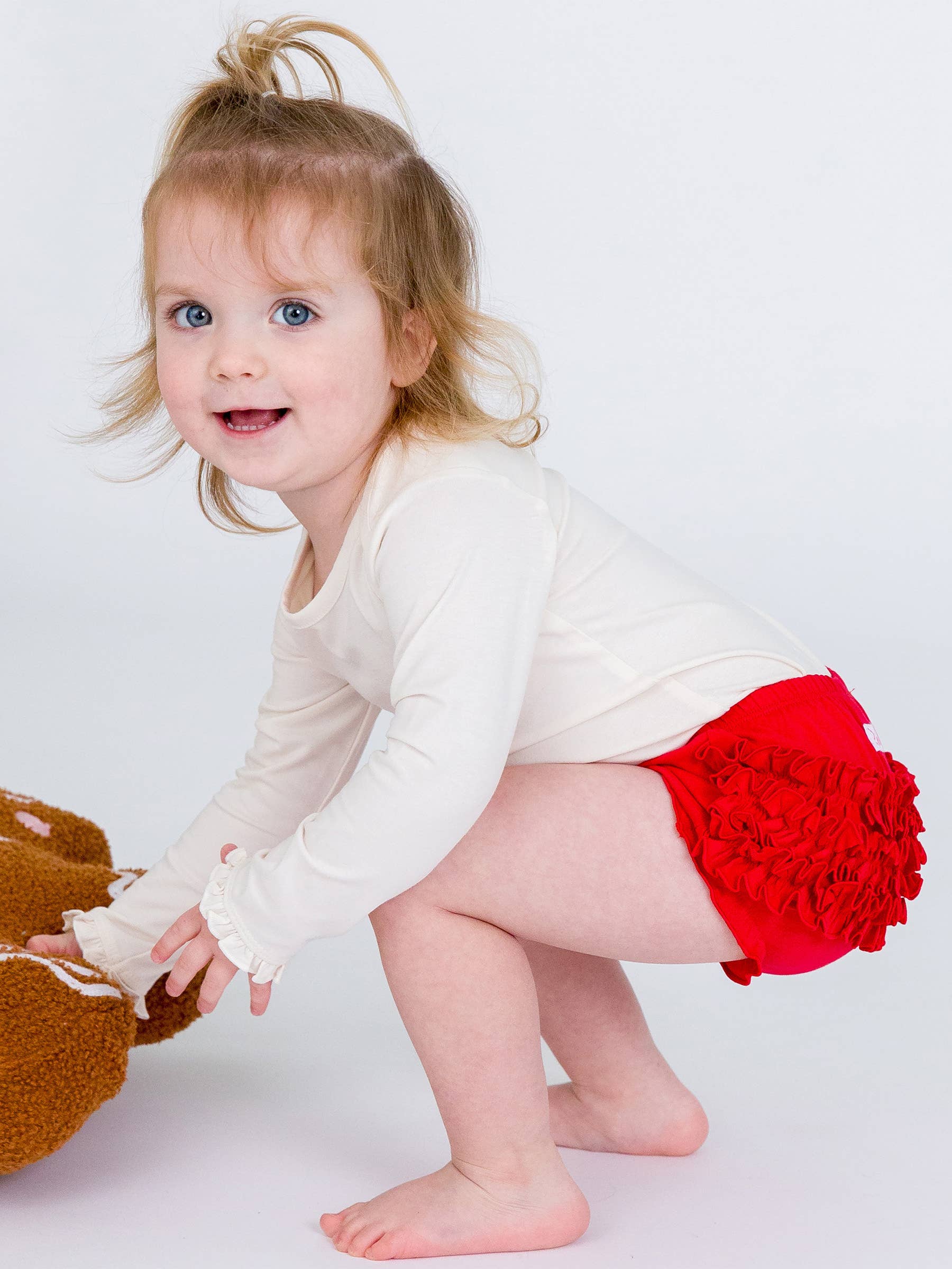 Baby Girls Red Knit RuffleButt Bloomer for wholesale on Faire5