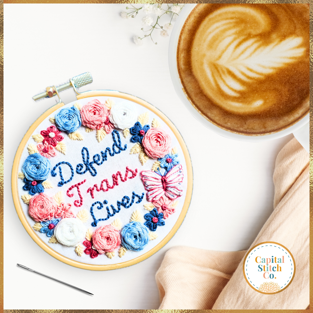 Capital Stitch Co. - Vente Accessoire de broderie/point de croix - Kit de broderie à faire soi-même étape par étape pour Defend Trans Lives2