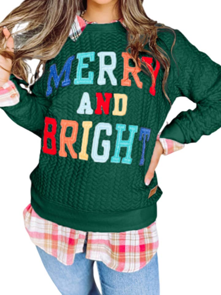 Suhkasana - Wholesale Sweatshirt - Women's - White LUCKY Chenille Embroidered Cable Knit Pullover Sweatshirt50