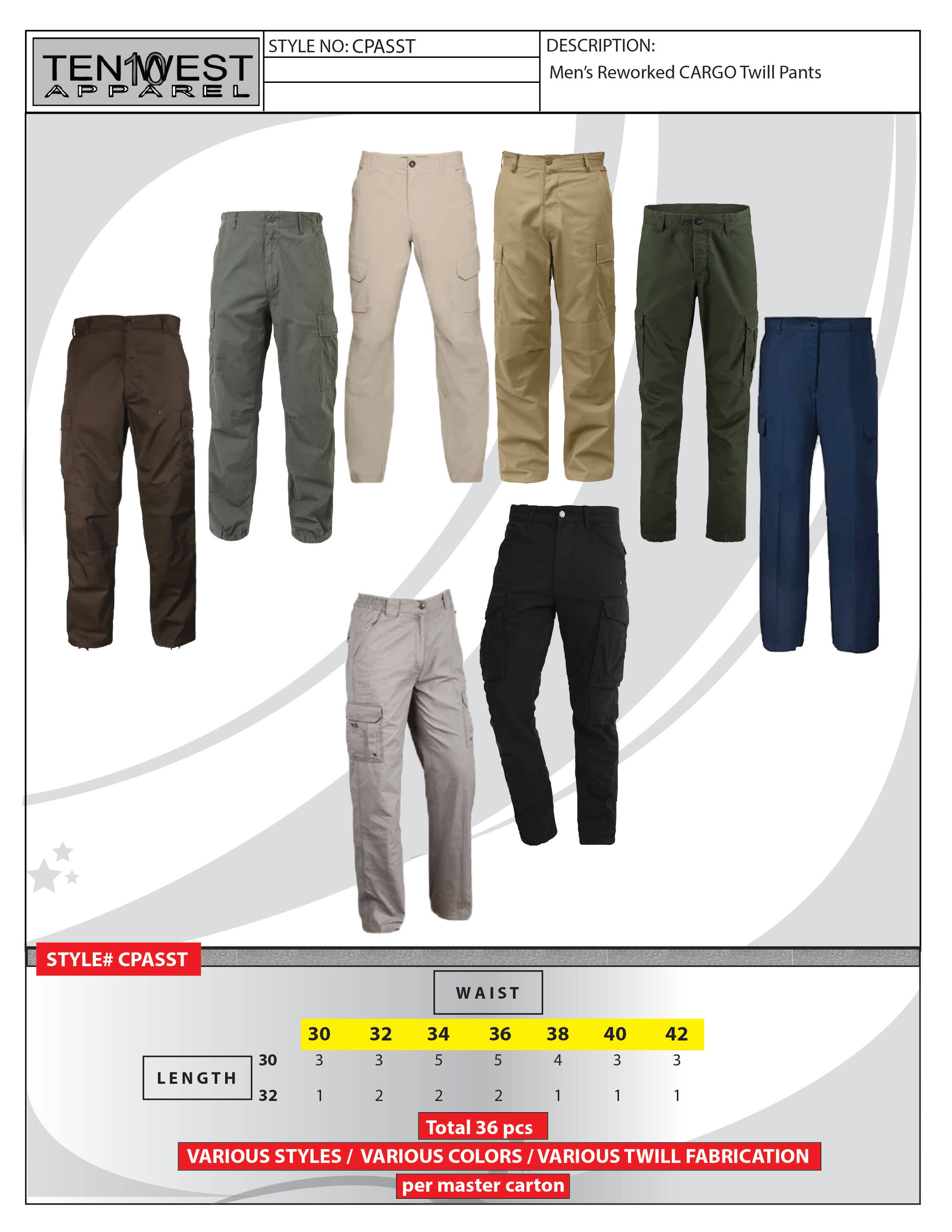 Ten West Apparel - Wholesale Pants - Men's - Mens reworked Twill cargo pants - CPASST