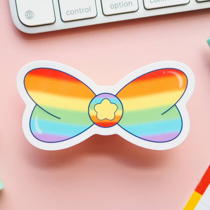 The Harpy Otter Co - Wholesale Sticker - Gay Pride Flag Magical Bow Sticker0