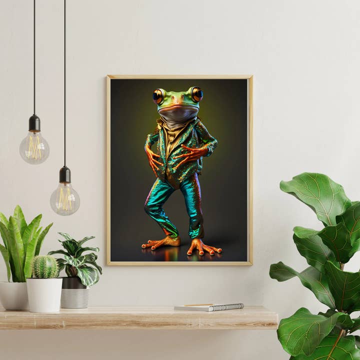 Disco Frog Art Print for wholesale by Suave Art Prints