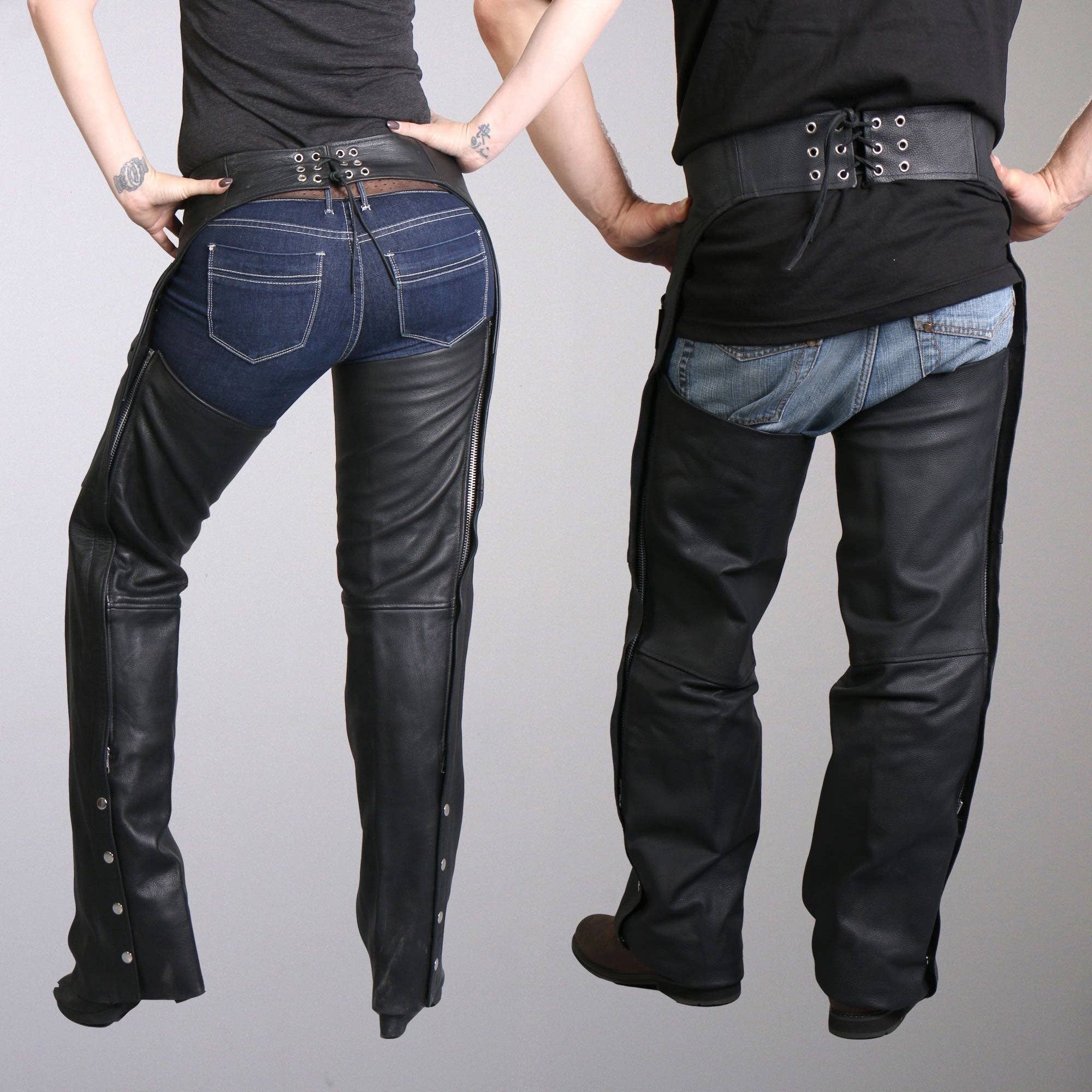 BLK Hot Leathers CHM1001 Best Selling Black Fully Lined Unisex motorcycle Leather Biker Chaps for wholesale on Faire3