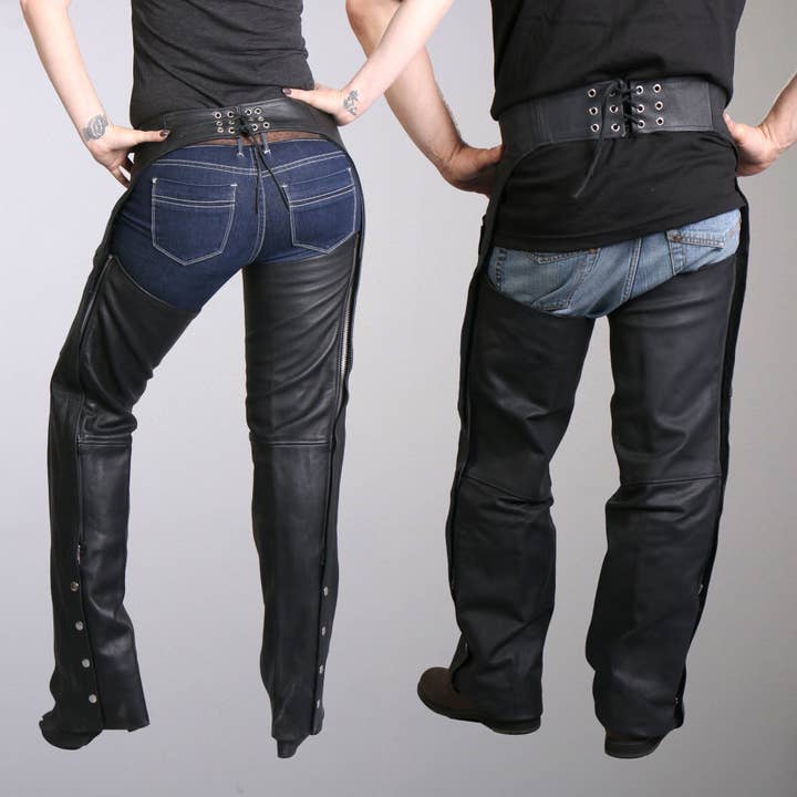 BLK Hot Leathers CHM1001 Best Selling Black Fully Lined Unisex motorcycle Leather Biker Chaps for wholesale on Faire3