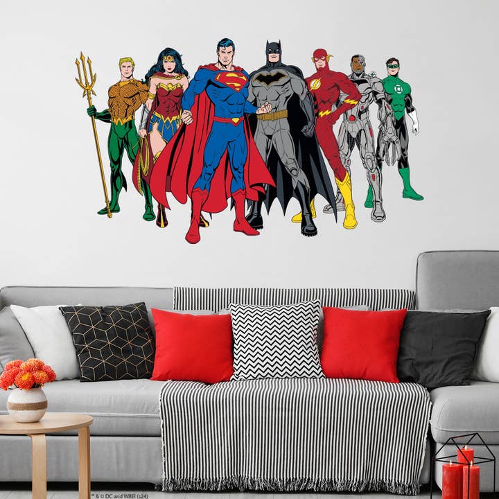 Autocollant mural Justice League - Décalcomanie murale pose debout en groupe Art de super-héros DC pour la vente par Themed