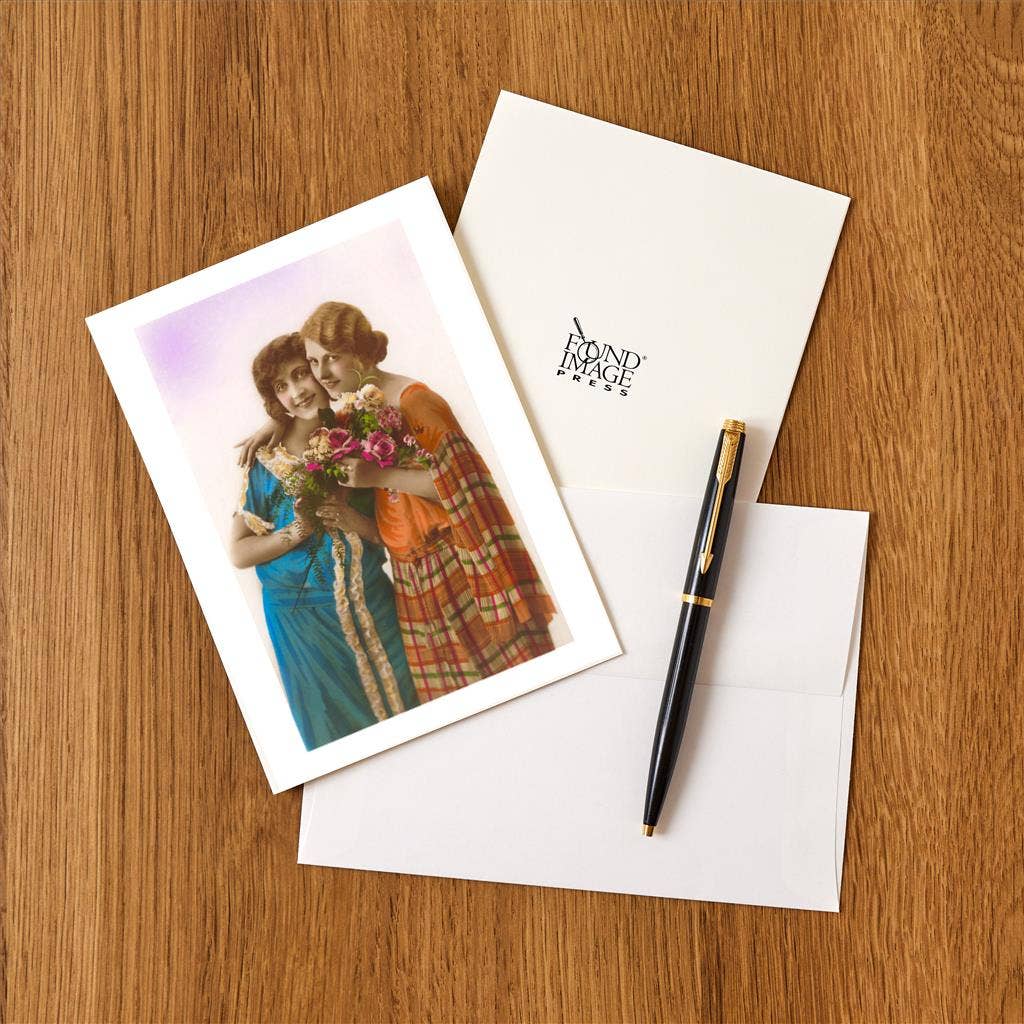 Found Image Press - Wholesale Stationery/Notecard Set - Greeting Card BW-15 Two Women with Flowers1