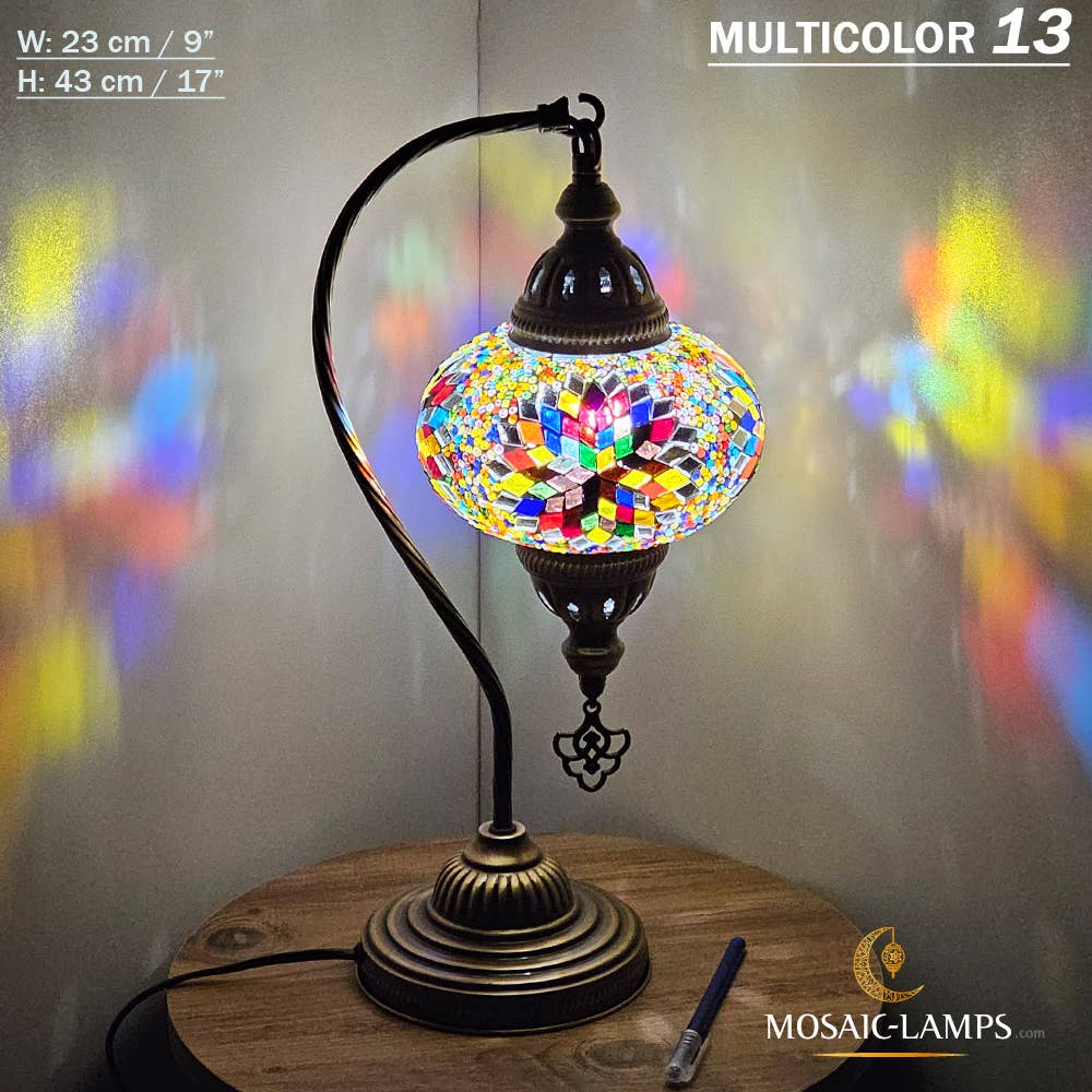 Mosaic Lamps - Wholesale Accent/Desk Lamp - 10+Colors - Gooseneck Large Globe Mosaic Table Lamp, Turkish54