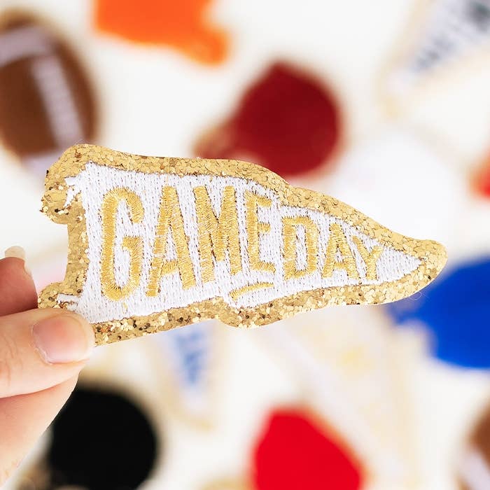 Gold Game Day Pennant Patch for wholesale by Viv&Lou