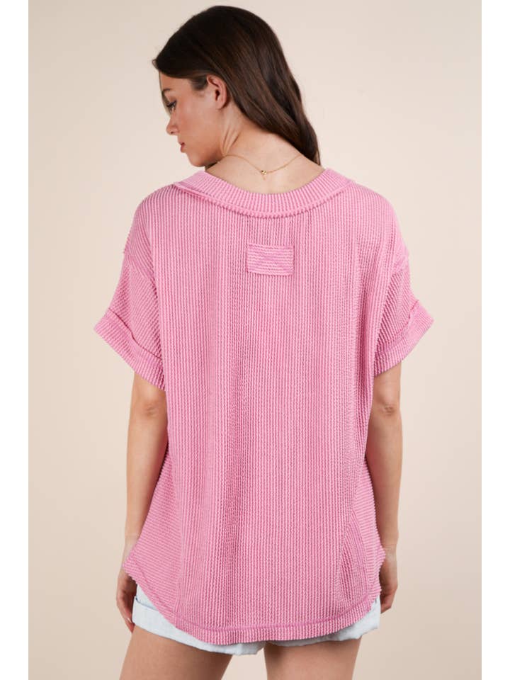VERY J – wholesale Knit top – Women's – NT12075-Soft Two Tone Casual Comfy Ribbed Knit Top8