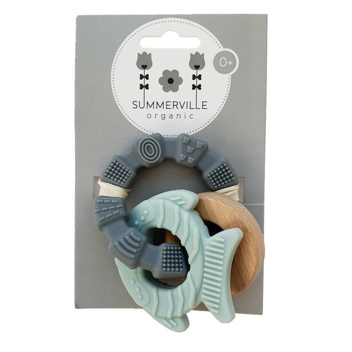 Summerville organic – Engroshandel Suttebrik - Baby – Summerville organic bidering i silikone og træ, fisk, isblå6