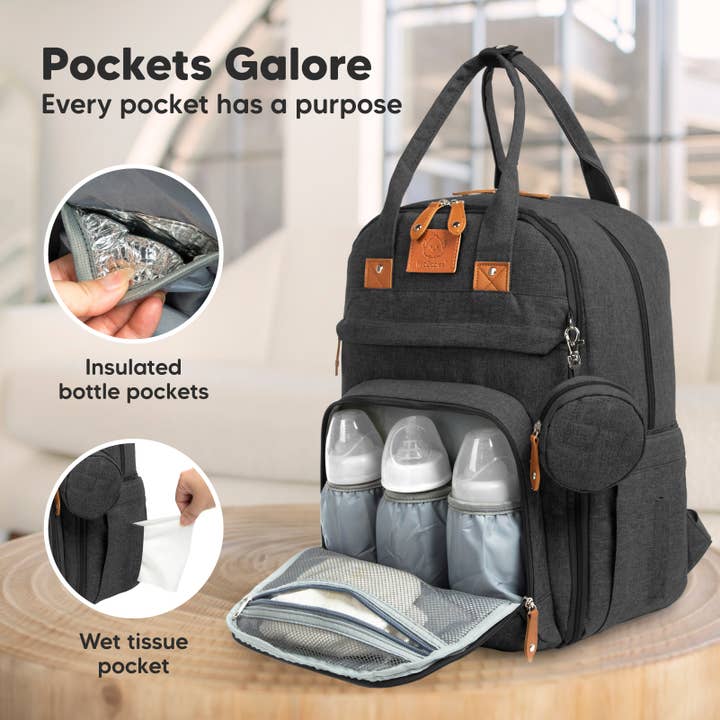 Charcoal KeaBabies Rove Diaper Backpack for wholesale on Faire