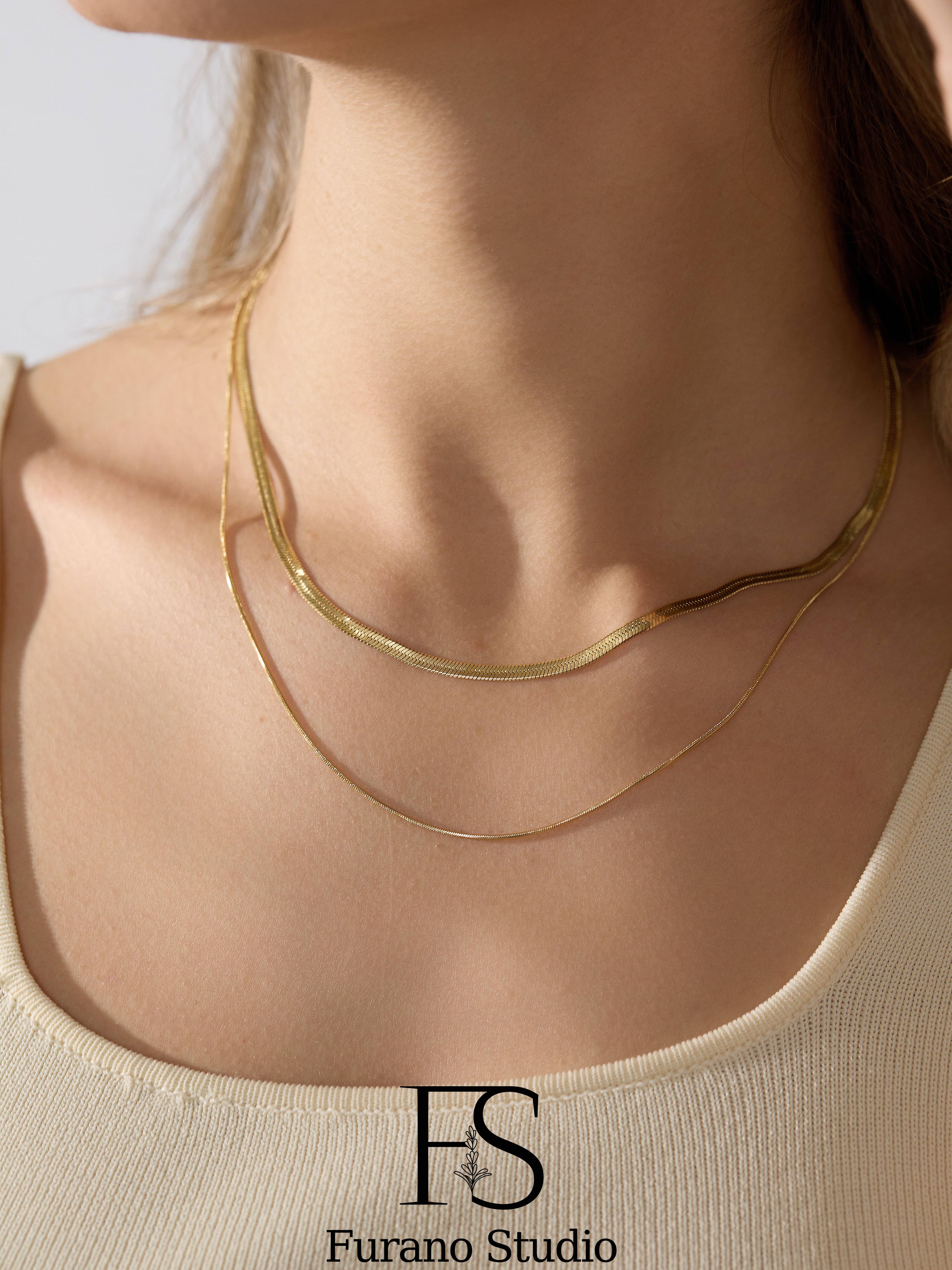 Furano Studio - Wholesale Link & Chain Necklace - Double Layer Snake Chain Necklace3