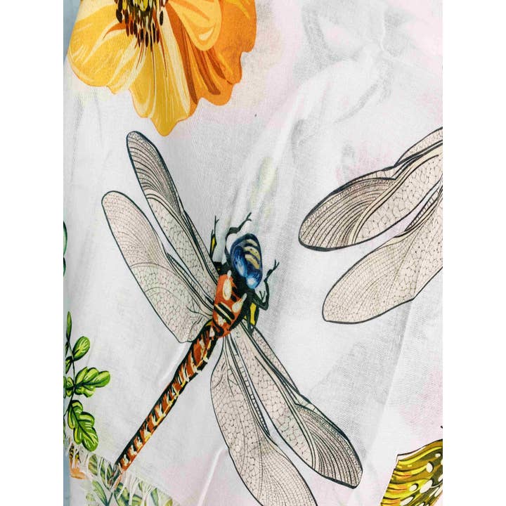 JC Sunny Fashion - Wholesale Scarf - Women's - White-Multi Dragonfly & Floral Scarf/Shawl