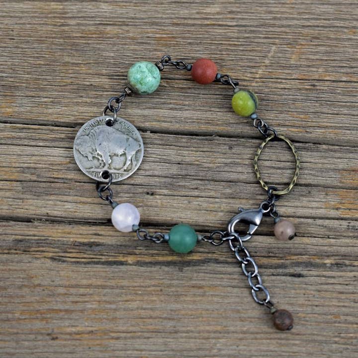 Bracelet en nickel et pierres précieuses The Plains Buffalo pour la vente par Cool Water Jewelry