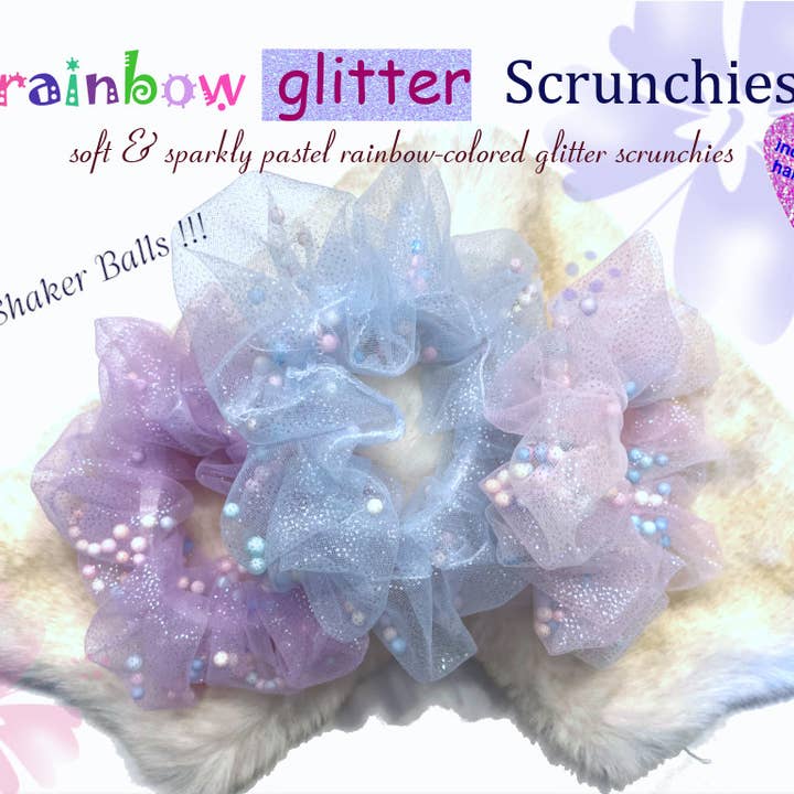 Scrunchy hair tie made from glitter tulle with ball shaker for wholesale by Small Surprises