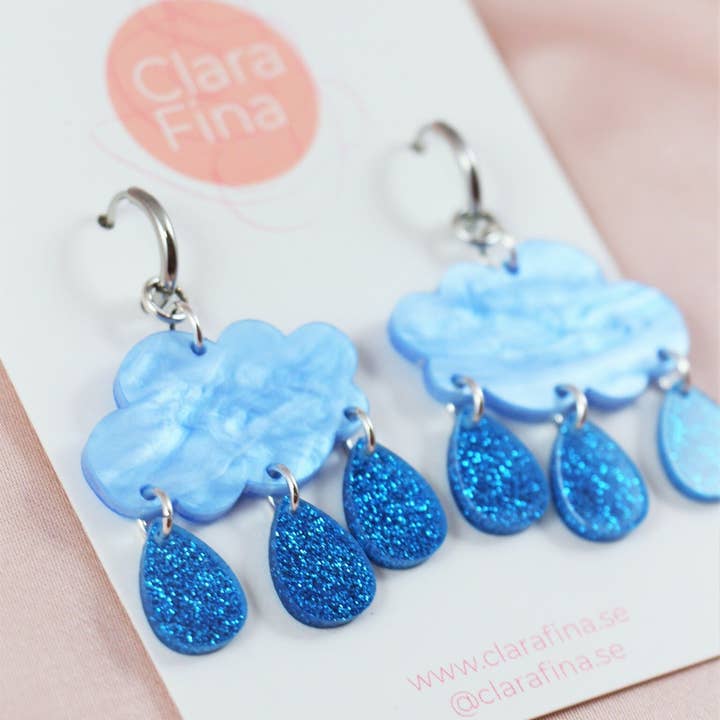 REMOVED BRAND - Wholesale Dangle Earrings - Small Blue Rain Clouds Hoop Earrings2