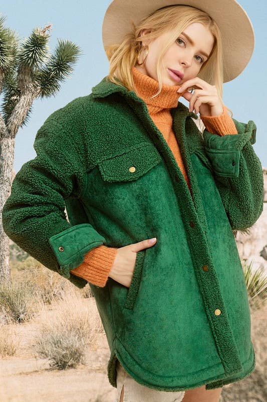 La Miel - Vente Veste – femme - JKT1790 - Veste boutonnée surdimensionnée en faux daim avec poches4