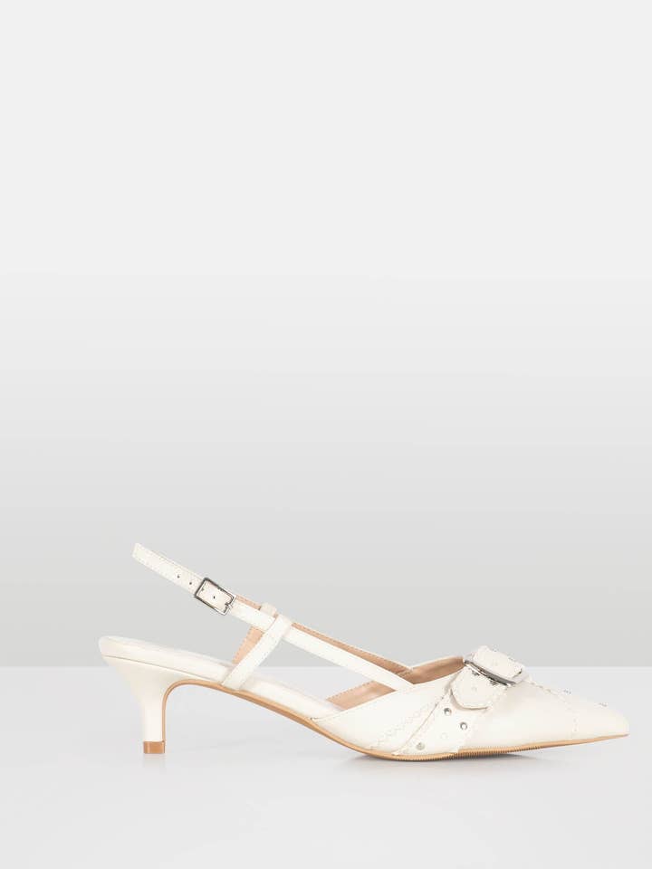 WHITE CRIMSON KITTEN HEEL SHOES for wholesale by Global Fashion House