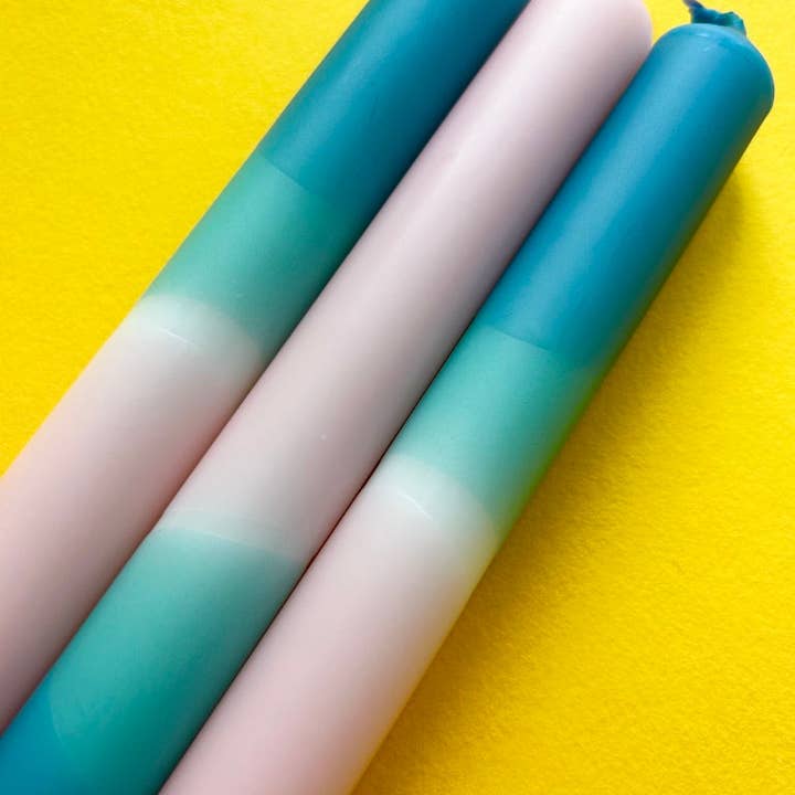 The Colour Emporium - Wholesale Tapered Candle/Candlestick - RAINDROPS & ROSES Dip Dye Dinner Candles Trio1