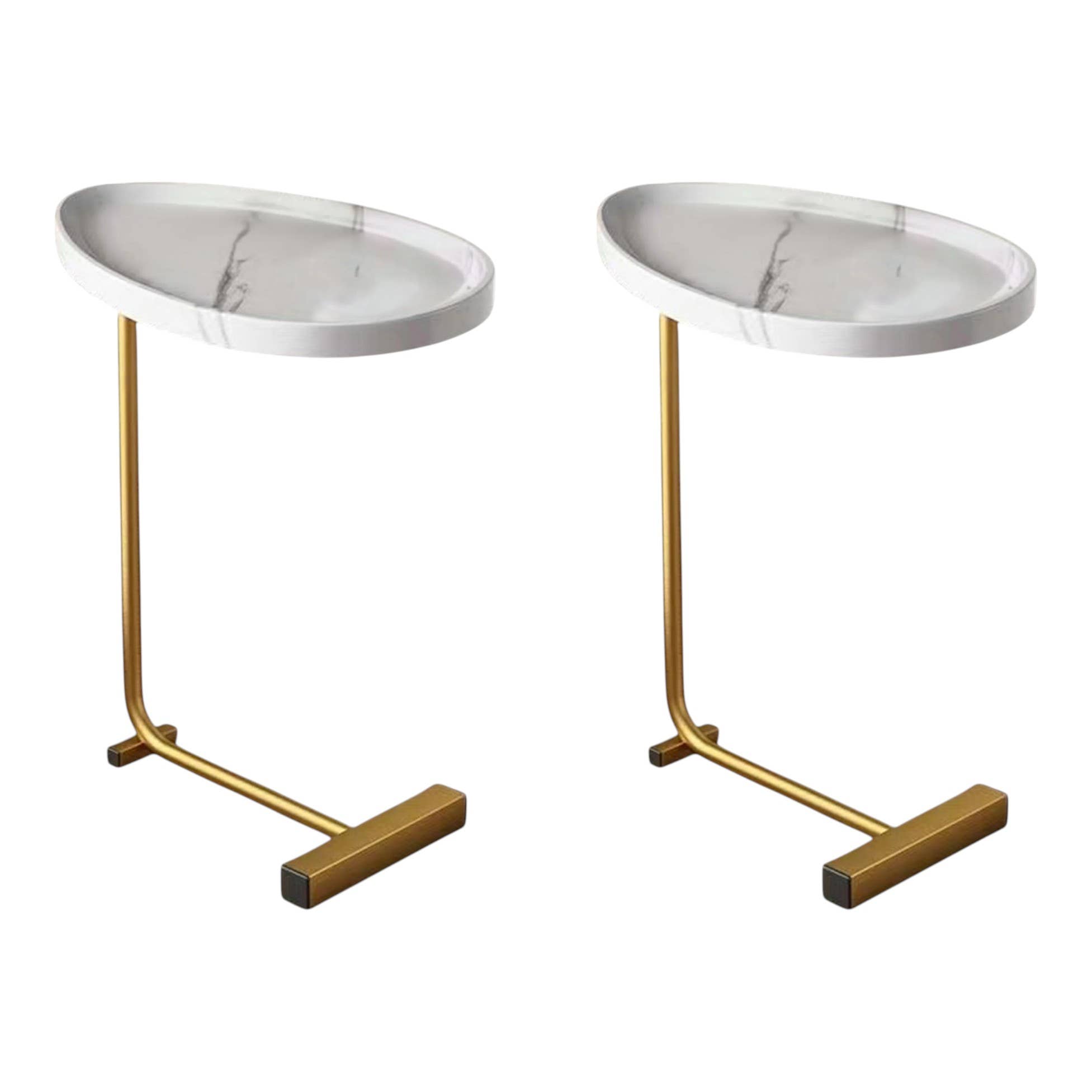 HomeRoots - Vente Tables d'appoint - Ensemble de deux tables d'appoint ovales en faux marbre blanc et or et métal0