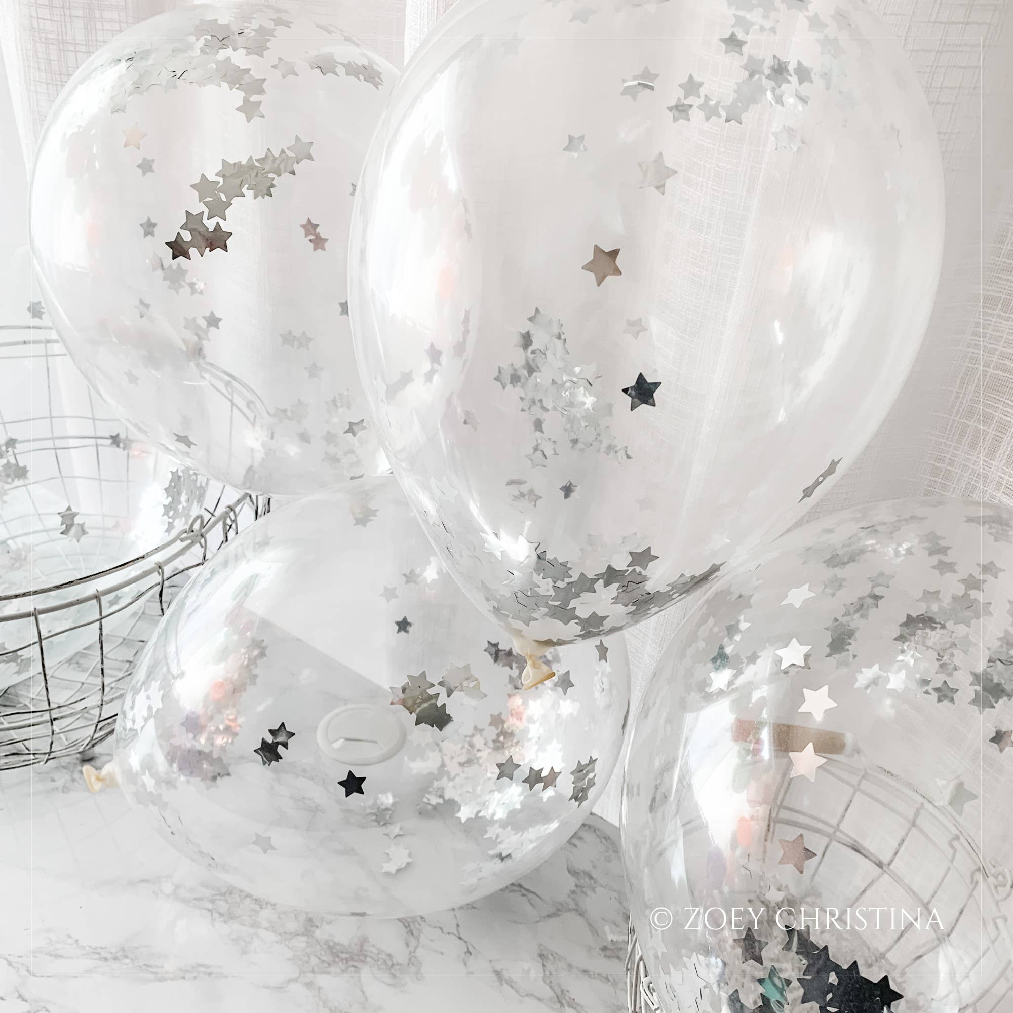 Zoey Christina - Vente Ballon - Ballon en latex rempli de confettis étoiles argentées | Lot de 254