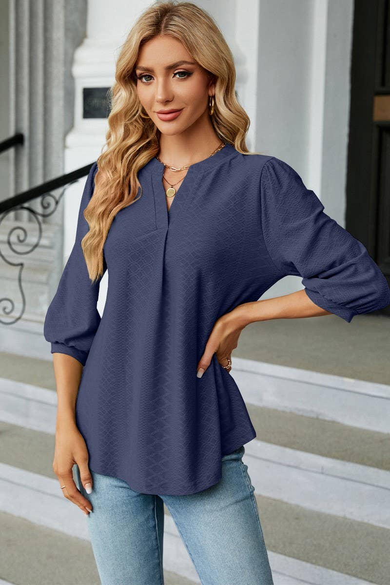 Lily Clothing - Vente Chemisier – femme - CWTSTL0358_BLOUSE CÔTELÉE À MANCHES 3/4 POUR FEMME2