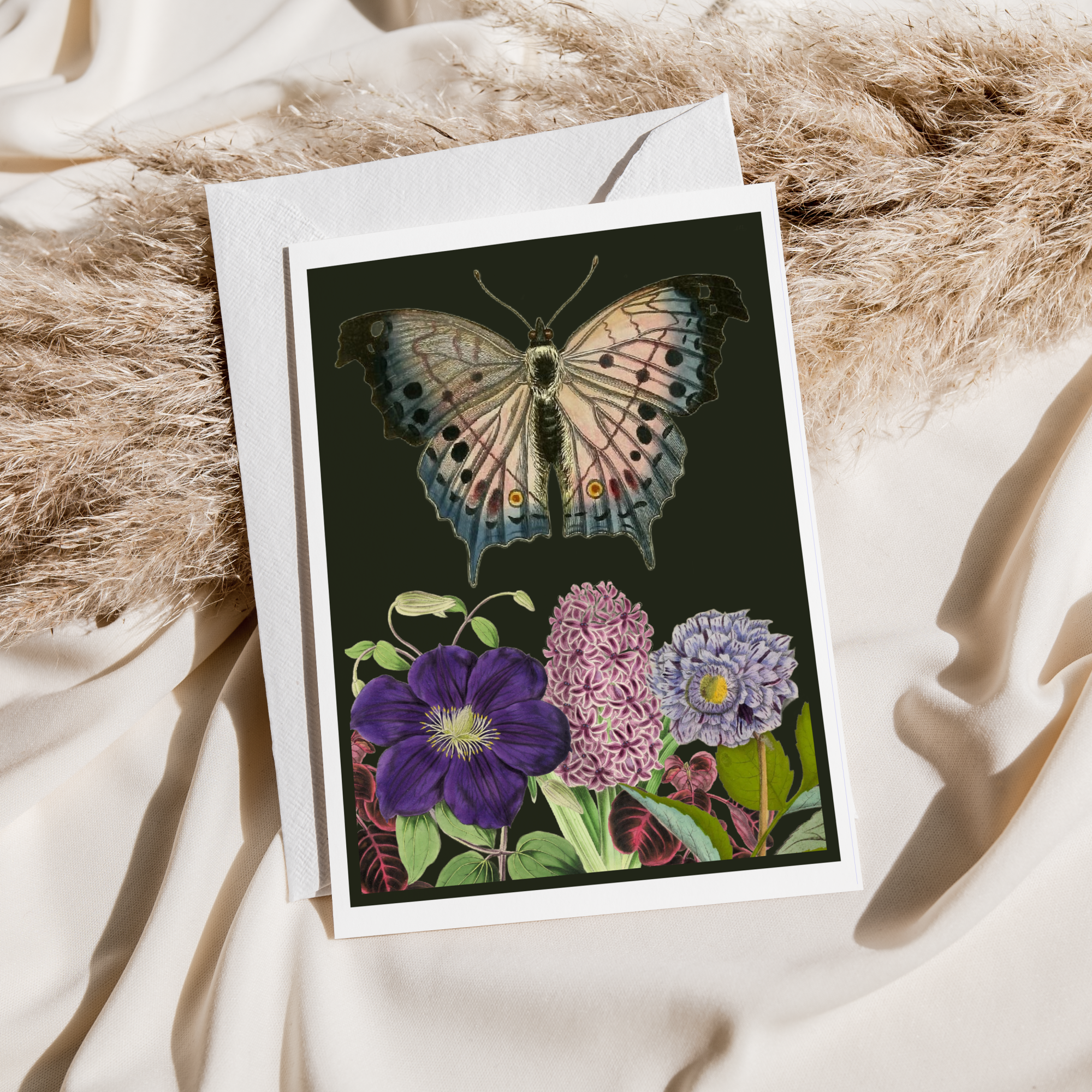 Cheerful Whimsies - Wholesale Everyday Greeting Card - Greeting Card. Vintage Dark Butterfly Flowers Purple.1