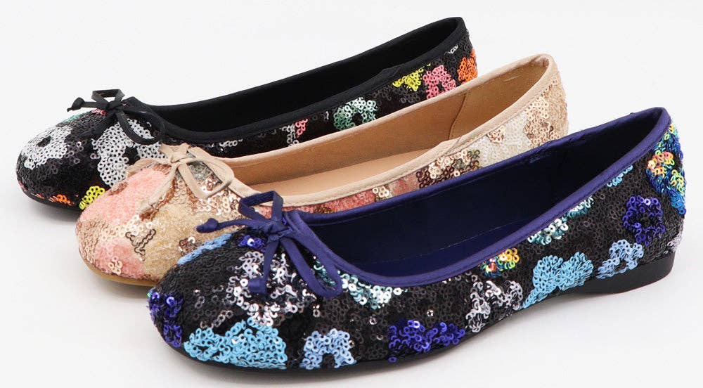 Mars Sky Shoes Wholesale - Wholesale Flats - Women's - Bamboo DANCING-15 Women Multiple Sequince Flower Ballet Flats-18 Pairs Pack-12.85/Pair3