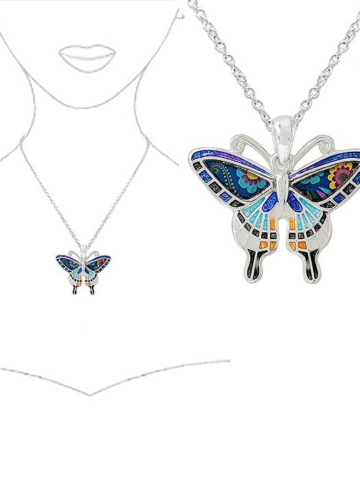 ( N389 ) GARDEN THEME ART PAINT NECKLACE - BUTTERFLY for wholesale by Jewelry Max