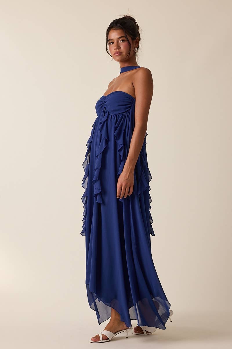 Sky to Moon - Wholesale Dress - Women's - HOLIDAY NECKLINE POINT RUFFLE HIGH-LOW MAXI DRESS10