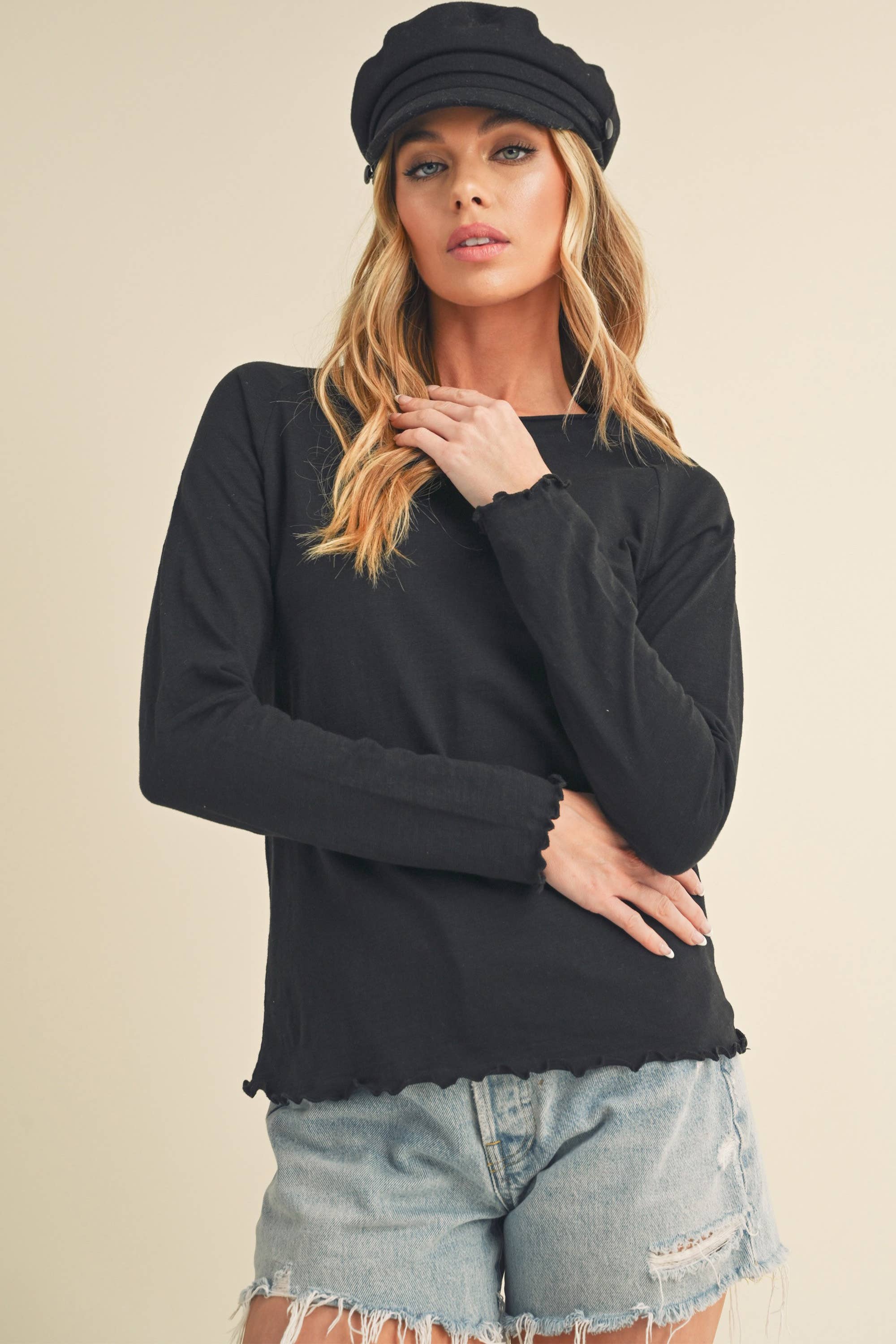 AEMI + CO - Wholesale T-Shirt - Women's - 8288DN Gwen Baby Long Sleeve Top3